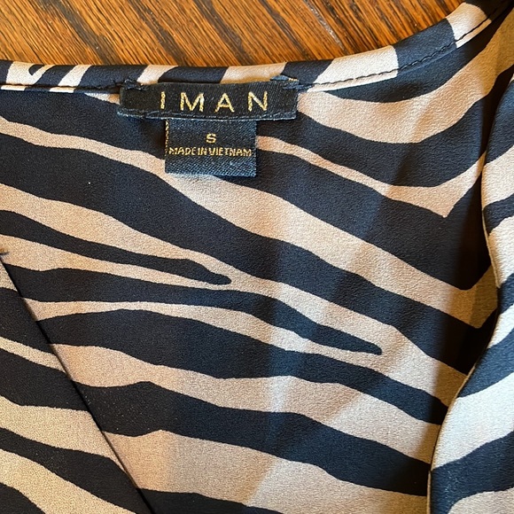 IMAN Black and Tan Animal Print Wrap Front Cold Shoulder Blouse. Like New! - Picture 2 of 6